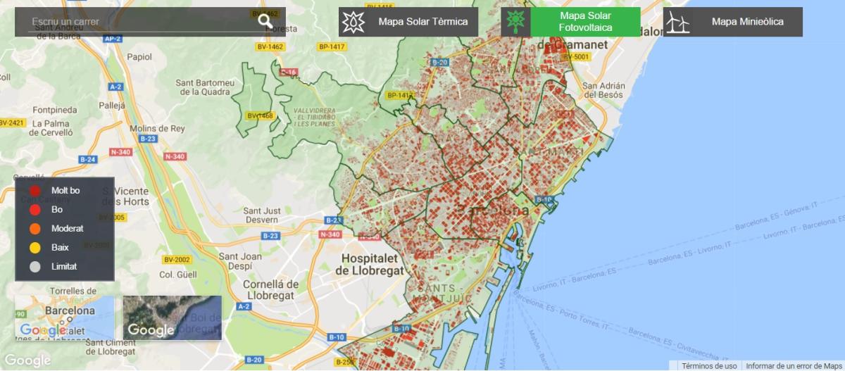 Barcelona crea un mapa con los recursos solares y eólicos de la ciudad para fomentar el autoconsumo en las viviendas