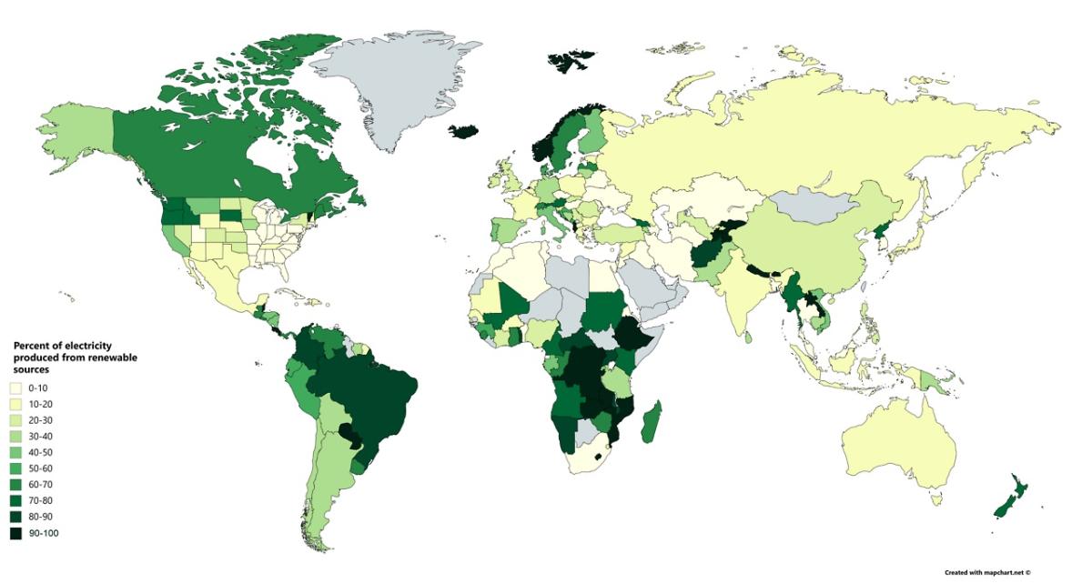 El mundo se pasa al 'verde' renovable: estos son los países que más electricidad limpia producen