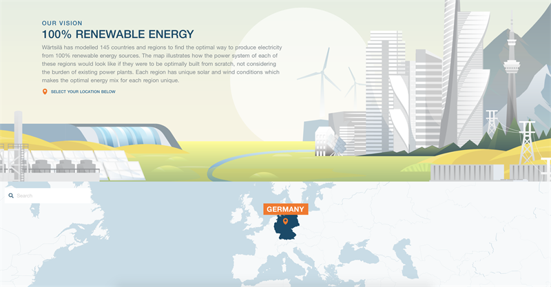 Wärtsilä publica un mapa interactivo que indica el potencial de sistemas eléctricos 100% renovables y rentables: España, uno de ellos