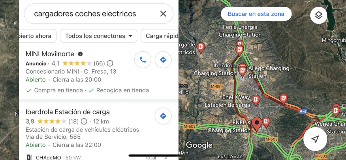 Google Maps también te informa sobre los puntos de carga