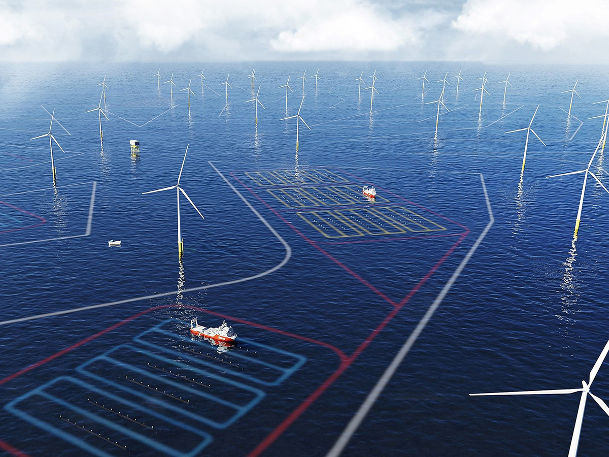 Parque eólico en Países Bajos donde Amazon cultivará algas marinas.