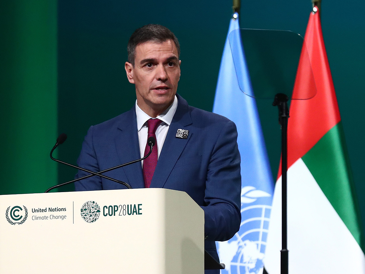 El presidente del Gobierno, Pedro Sánchez, interviene en la COP28. 