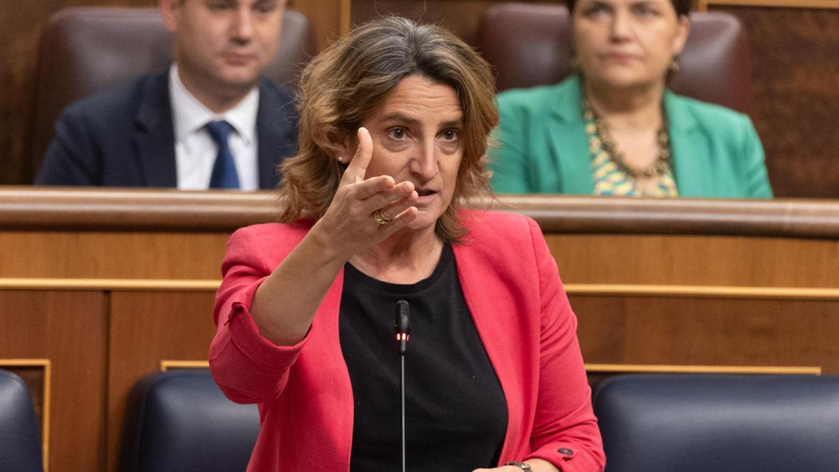 La vicepresidenta tercera y ministra para la Transición Ecológica y el Reto Demográfico, Teresa Ribera, interviene durante una sesión de control, en el Congreso de los Diputados, a 12 de junio de 2024, en Madrid (España). 