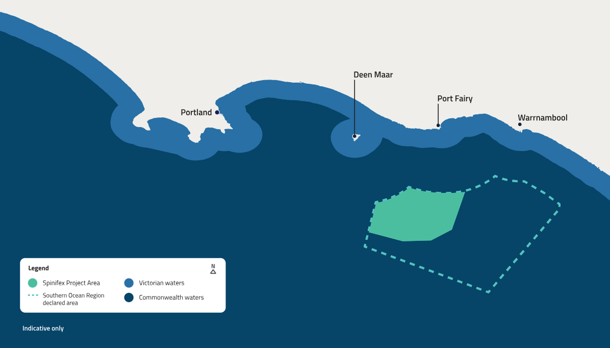 Mapa de ubicación del parque eólico marino Spinifex.