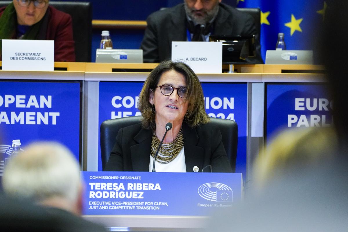 Teresa Ribera durante su intervención en el Parlamento Europeo.