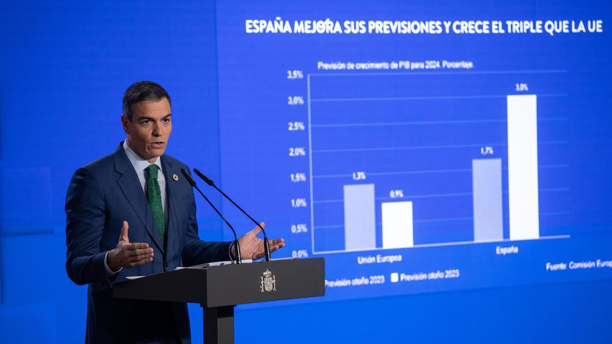 El presidente del Gobierno, Pedro Sánchez, durante una rueda de prensa posterior a la reunión del Consejo de Ministros, a 23 de diciembre de 2024, en Madrid (España). 