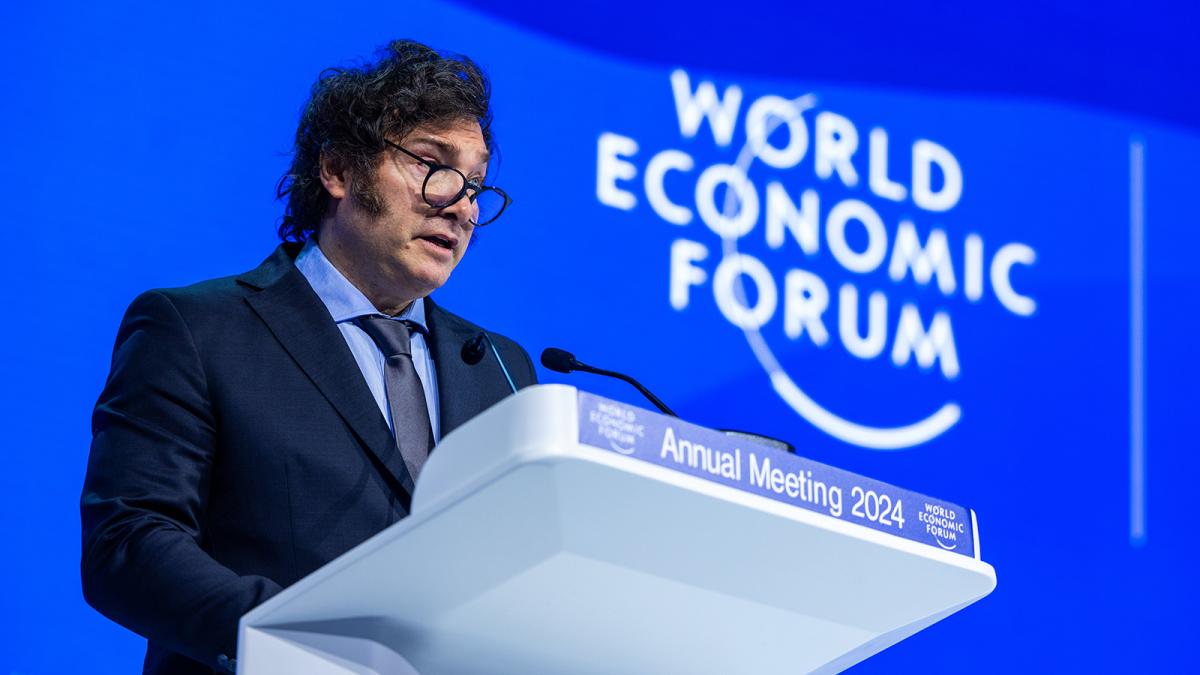 El presidente de Argentina, Javier Milei, en el Foro de Davos. 