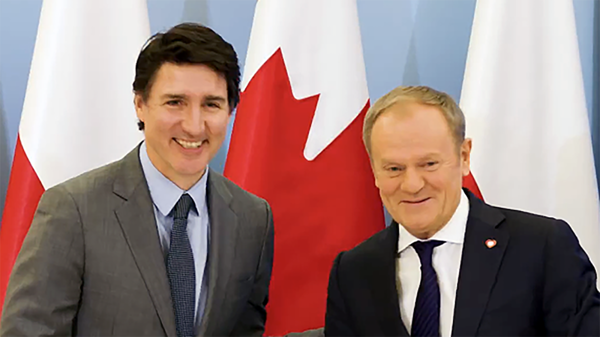 El primer ministro de Canadá, Justin Trudeau, y su homólogo polaco,  Donald Tusk,