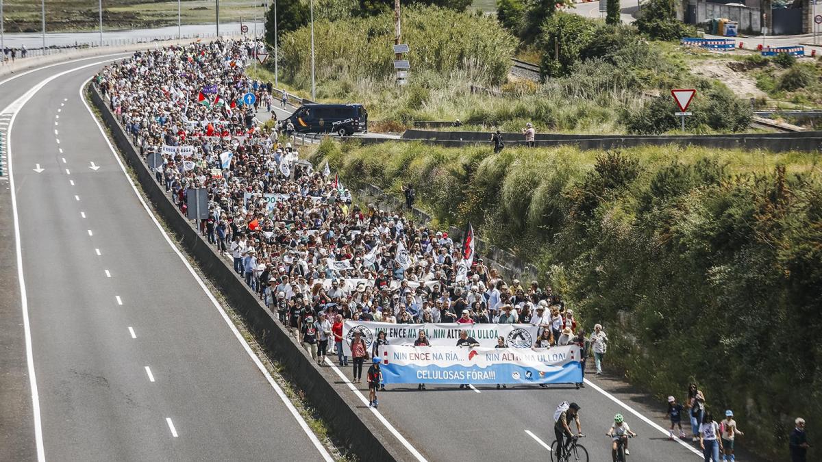 Miles de personas claman en Pontevedra contra la permanencia de Ence y la instalación de Altri en Lugo