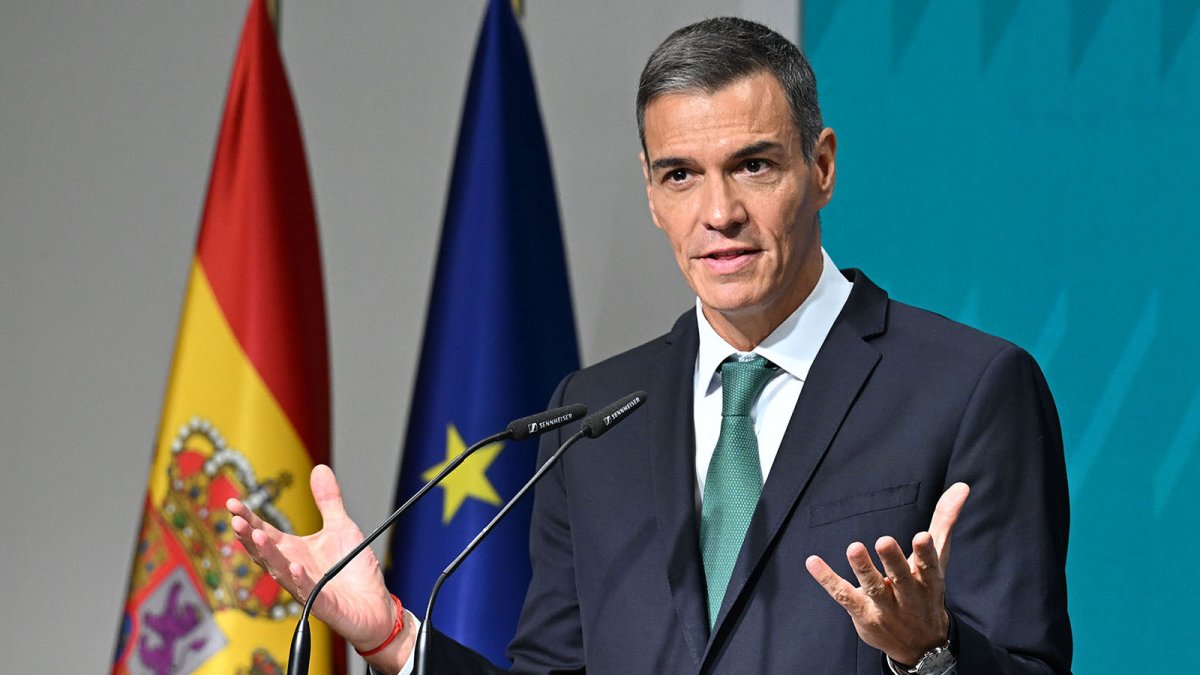 El presidente del Gobierno, Pedro Sánchez, durante su intervención en el First Movers Coalition. 