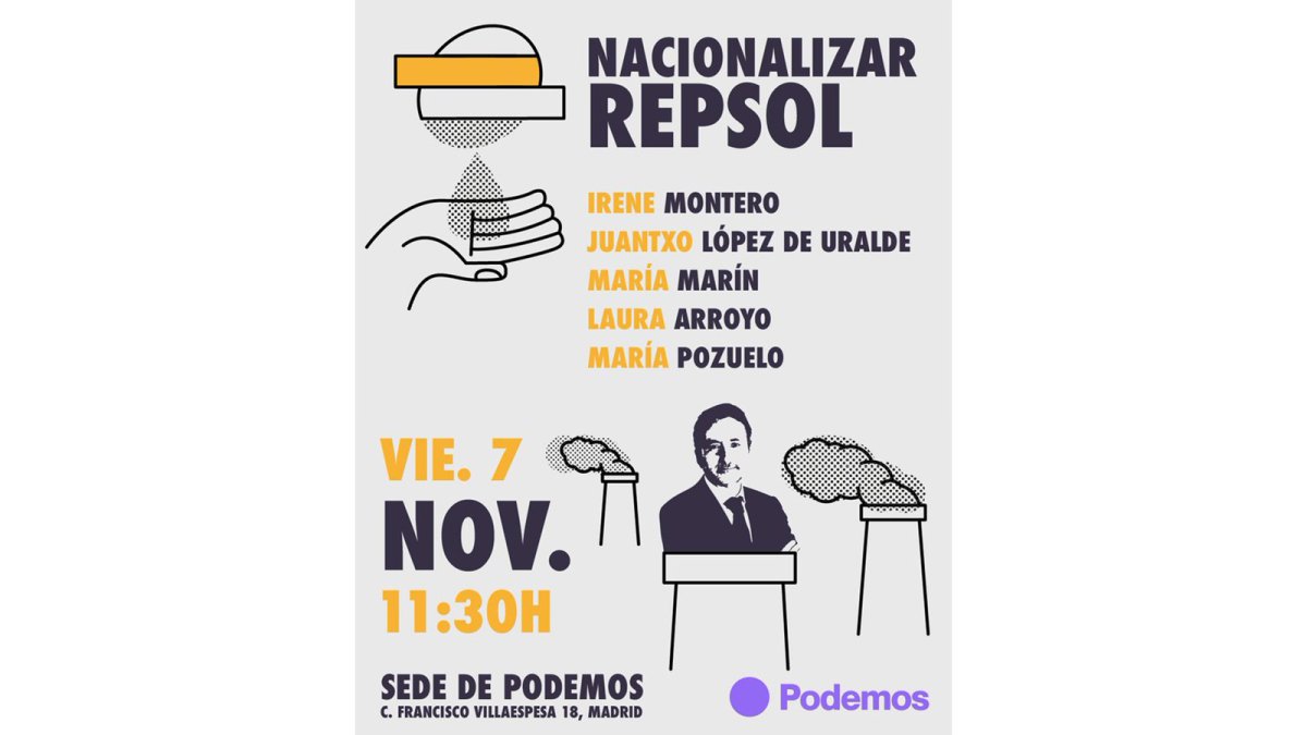 Cartel de Podemos sobre la nacionalización de Repsol.