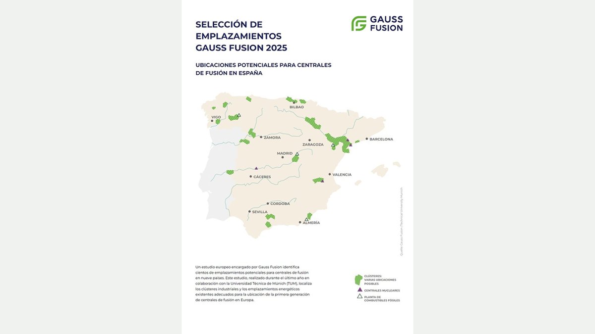 Gauss Fusion identifica 17 potenciales clústeres en España para la primera generación de centrales de fusión.