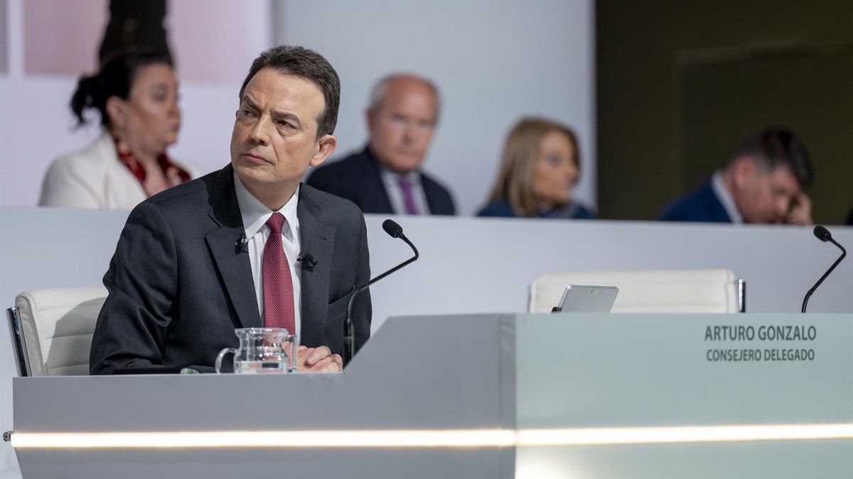 El consejero delegado de Enegás, Arturo Gonzalo, durante la Junta General de Accionistas de Enagàs.
