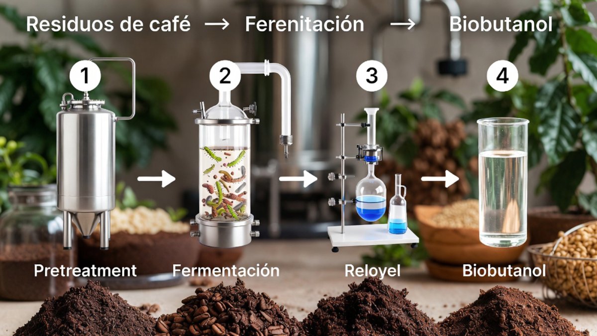 Proceso de la producción de biobutanol a partir de residuos de café.