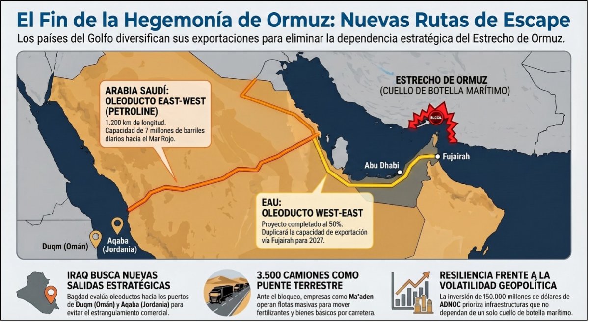 Hay vida más allá de Ormuz: así es cómo los países del Golfo están redefiniendo sus nuevas rutas de exportación de combustibles fósiles