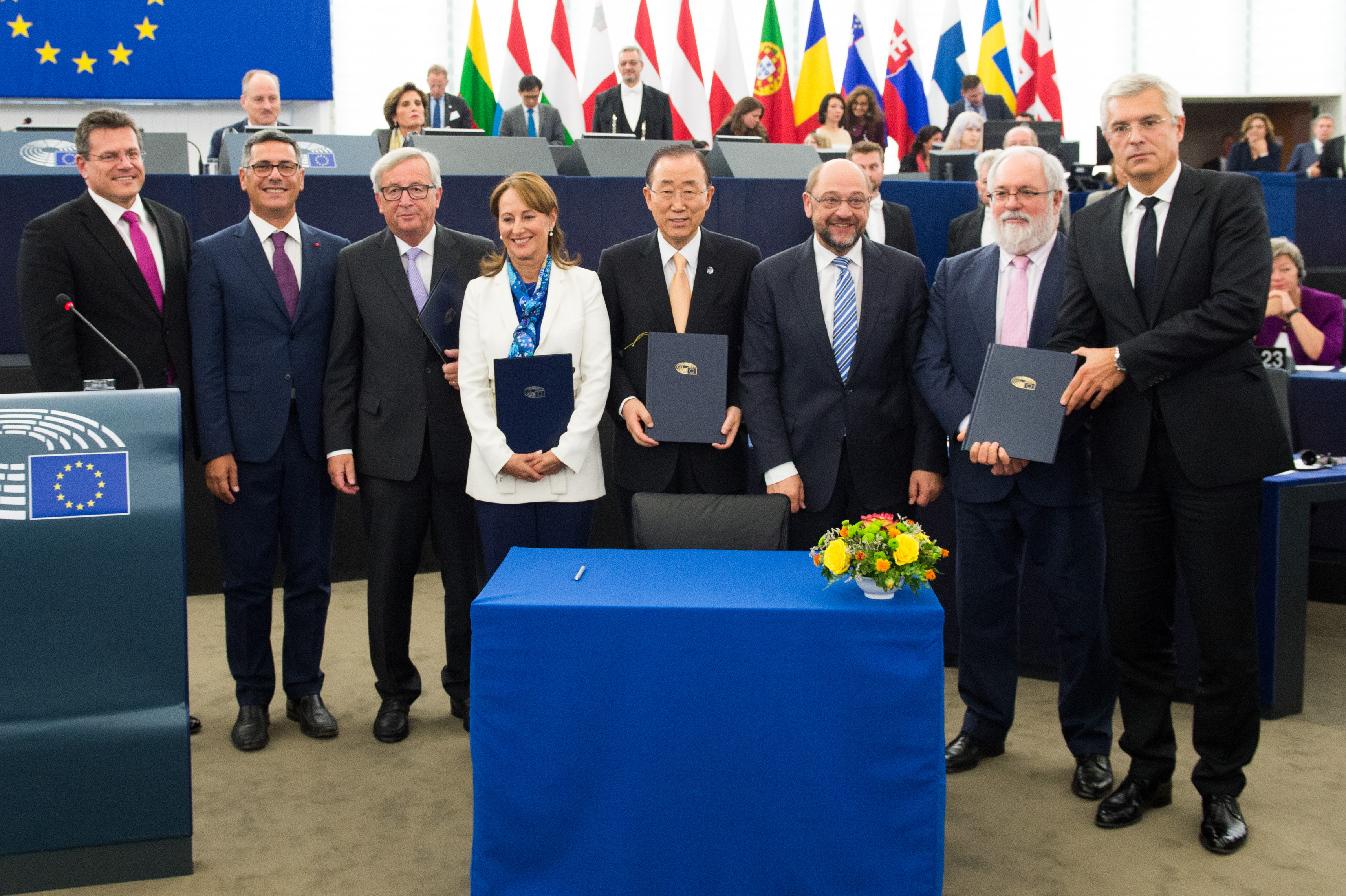 Maroš Šefčovič, Giovanni La Via, Jean-Claude Juncker, Ségolène Royal, Ban Ki-moon, Martin Schulz, Miguel Arias Cañete, Ivan Korcok