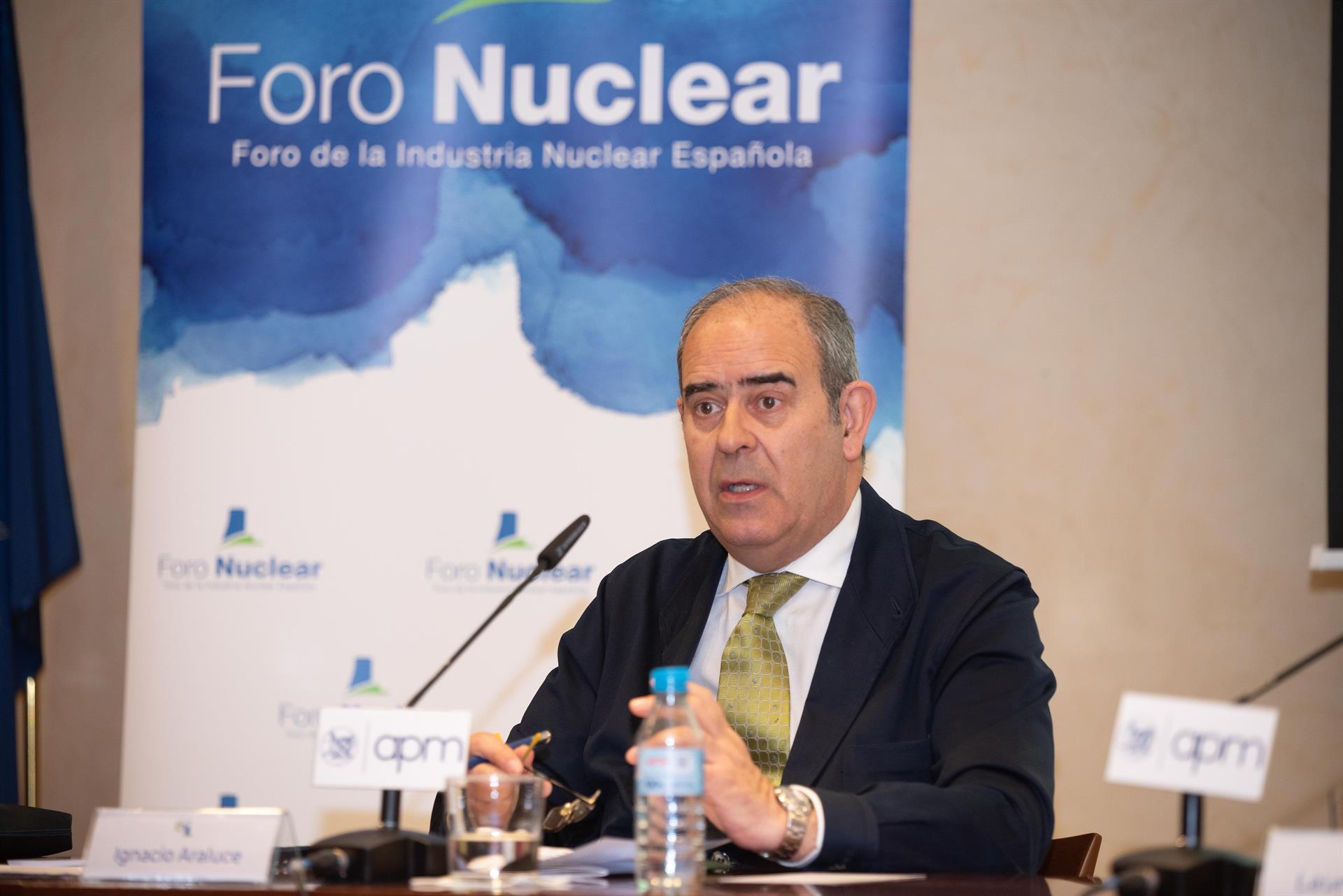 El presidente del Foro de la Energía Nuclear, Ignacio Araluce, presenta el Informe de Resultados nucleares de 2021 y perspectivas de futuro" en la sede de la Asociación de la Prensa de Madrid. Foto: Jorge Zorrilla