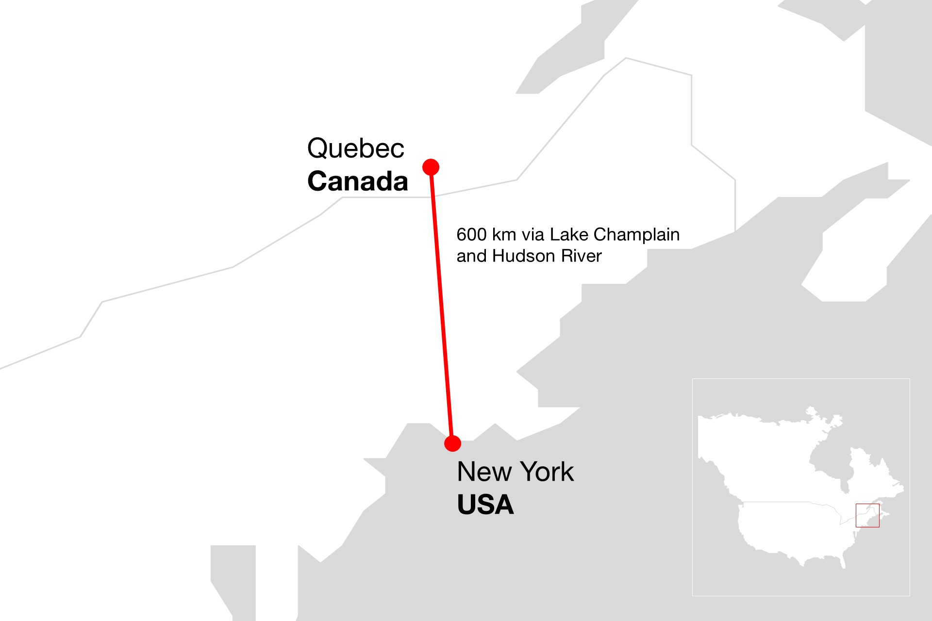 Plano de la línea eléctrica Champlain Hudson Power Express.