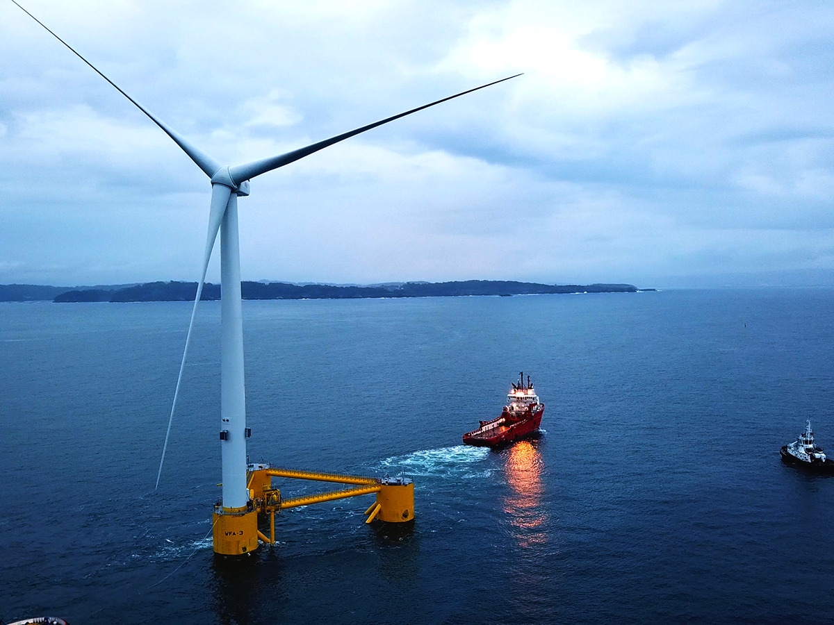 Aerogeneradores de Vestas en el parque eólico marino de Windfloat Atlantic, en Portugal. 