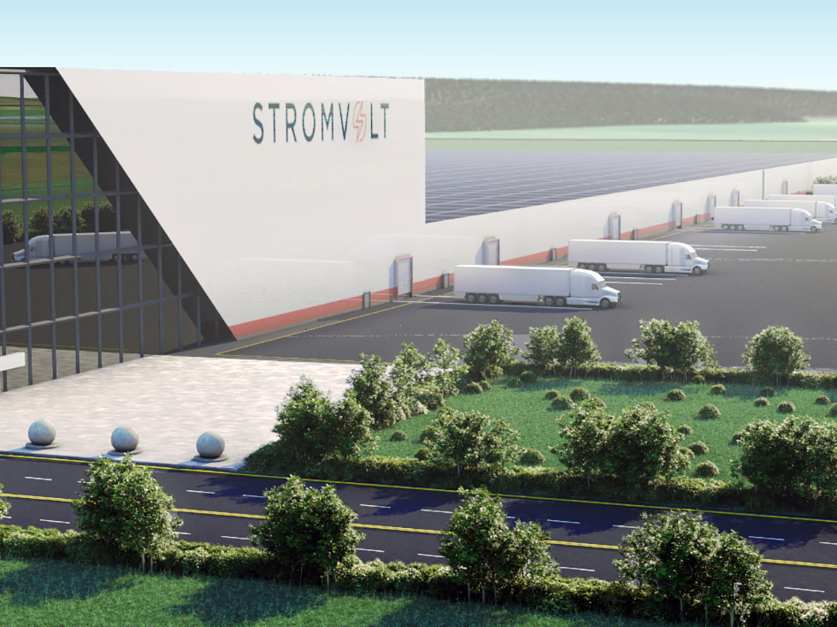 Una representación de la fábrica de celdas de baterías para vehículos eléctricos propuesta por StromVolt en Quebec. Imagen de StromVolt Americas Inc