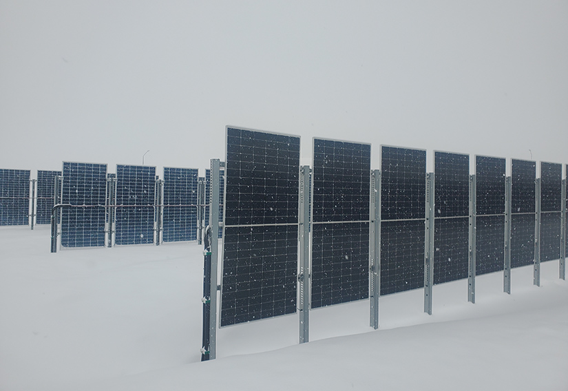 Los paneles solares instalados verticalmente en Suecia por Sunna Group utilizan una disposición que también se espera que sea útil para generar energía en el Polo Sur. Foto de Silvana Ovaitt, NREL