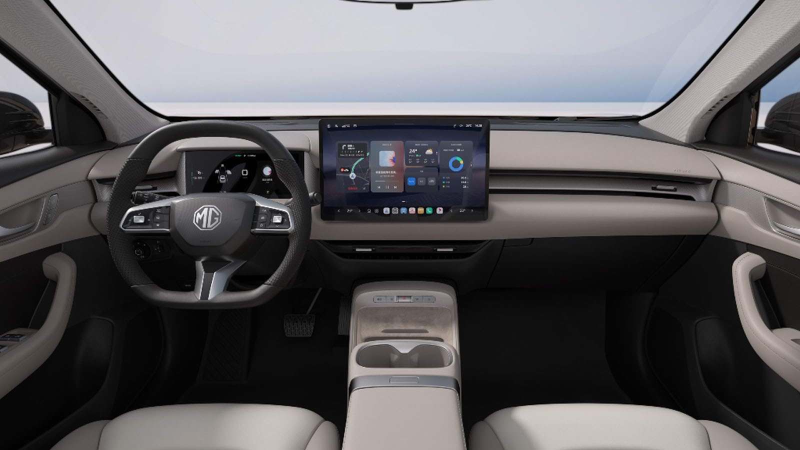 El interior del MG ES5 tiene un aire similar a Tesla.