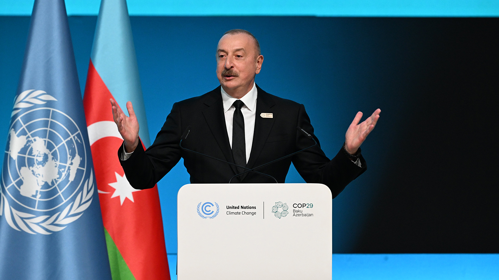 Ilham Aliyev, presidente de Azerbaiyán, en la COP29.