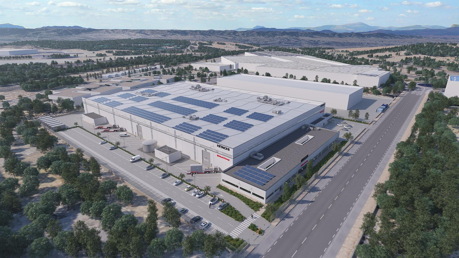 El nuevo complejo de Hitachi Energy, de más de 22.000 metros cuadrados, estará en la Plataforma Logística de Zaragoza. - Hitachi