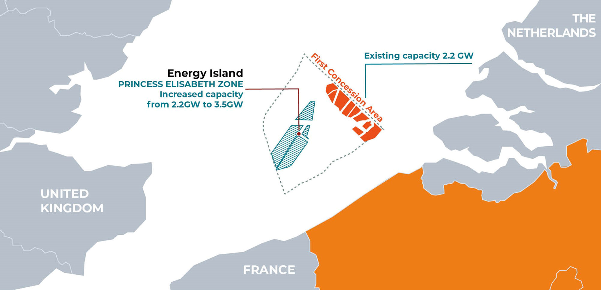 Plano de ubicación de la isla enerética Princess Elizabeth. - Elia Transmission Belgium