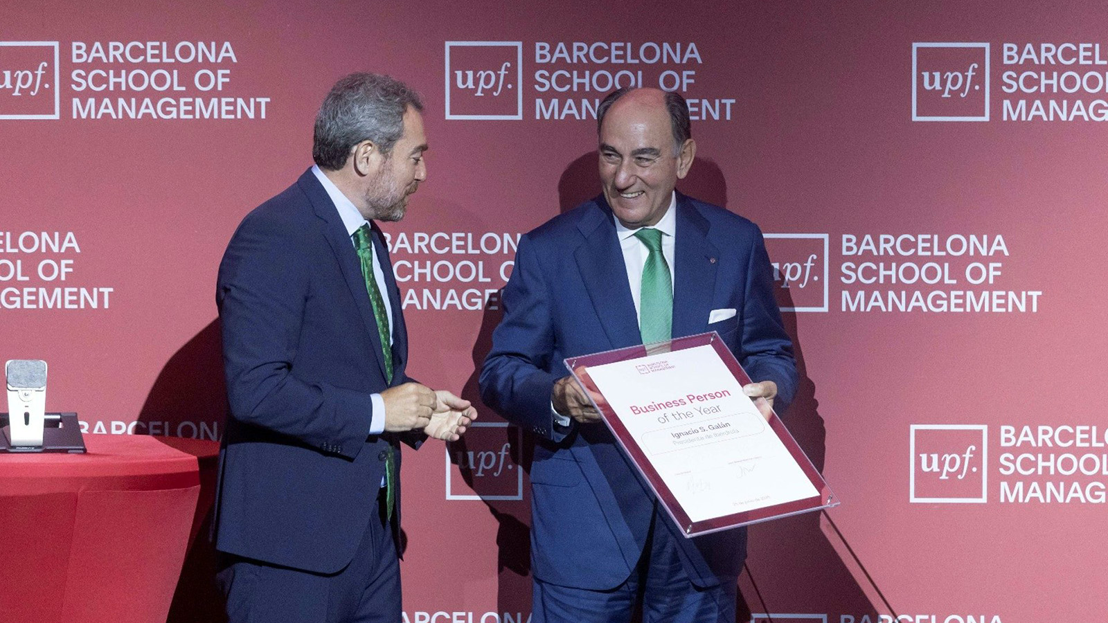El presidente de Iberdrola, Ignacio Sánchez Galán, ha sido distinguido por la Universitat Pompeu Fabra - Barcelona School of Management, con el premio 'Business Person of the Year. - Iberdrola