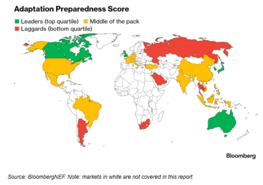  /></p><p>Danya Liu, analista principal y responsable de la práctica de Adaptación Climática de BNEF, comentó: “Los inversores están interesados en la adaptación climática no solo como una medida de mitigación de riesgos, sino también como una nueva frontera de oportunidades de inversión. Creemos que los inversores pueden esperar menores pérdidas causadas por el clima en los mercados que se adapten eficazmente, todo lo demás constante”.</p>
<p><img src=