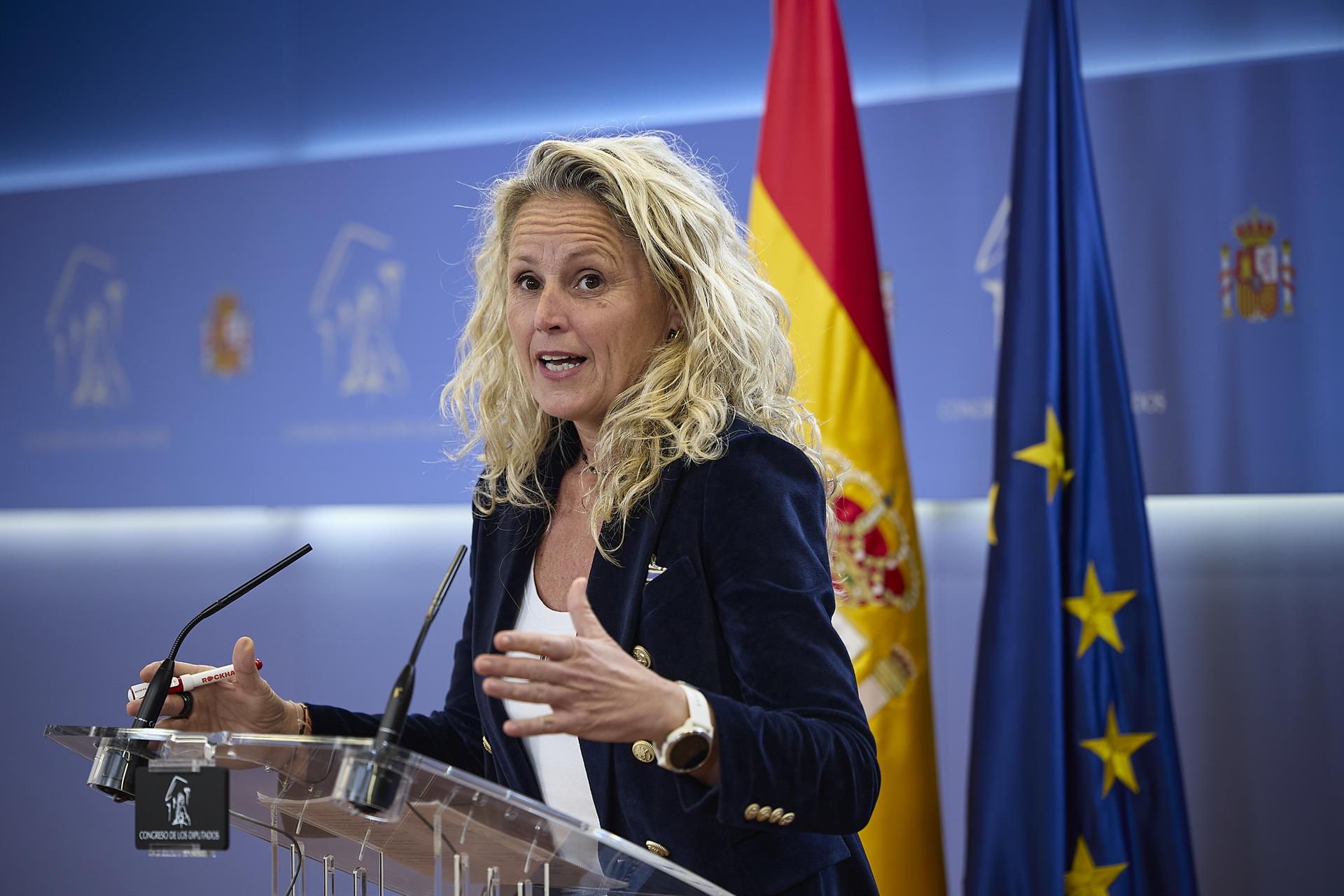 La diputada del PSOE Montse Mínguez, ofrece una rueda de prensa en el Congreso de los Diputados. - FOTO: Jesús Hellín-EP